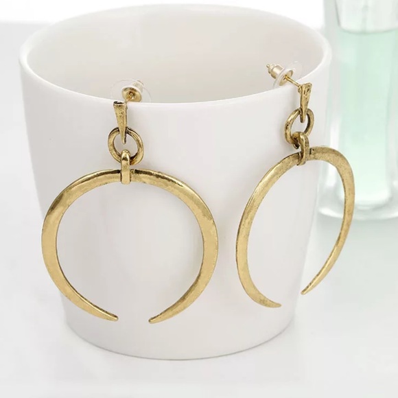 Vintage Gold Crescent Moon Drop Earrings - Picture 3 of 4